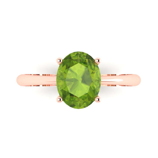 2 cttw Natural Peridot Solitaire  Engagement Ring - Solid Rose Gold (VVS1, Oval Cut,9x7mm)