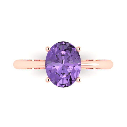 2 cttw Simulated Alexandrite Solitaire  Engagement Ring - Solid Rose Gold (VVS1, Oval Cut,9x7mm)