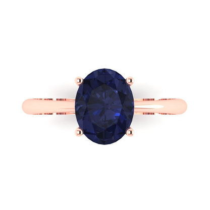 2 cttw Simulated Blue Sapphire Solitaire  Engagement Ring - Solid Gold (Oval Cut,9x7mm)