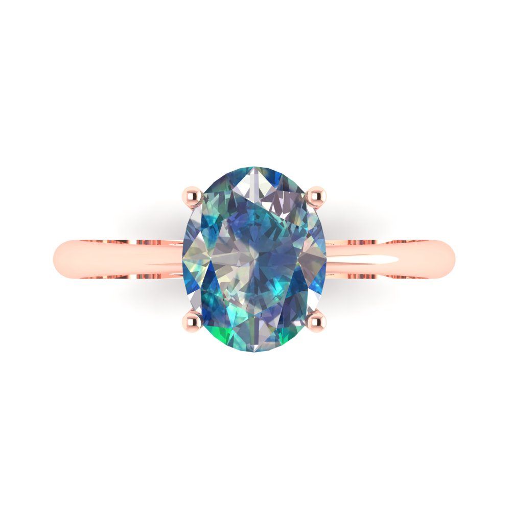 2 cttw Blue Moissanite Solitaire  Engagement Ring - Solid Gold (Oval Cut,9x7mm)