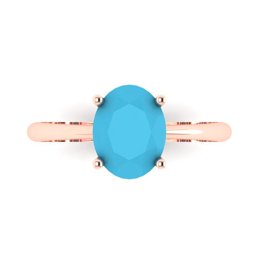 2 cttw Simulated Turquoise Solitaire  Engagement Ring - Solid Rose Gold (VVS1, Oval Cut,9x7mm)