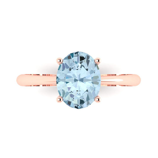 2 cttw Natural Aquamarine Solitaire  Engagement Ring - Solid Rose Gold (VVS1, Oval Cut,9x7mm)