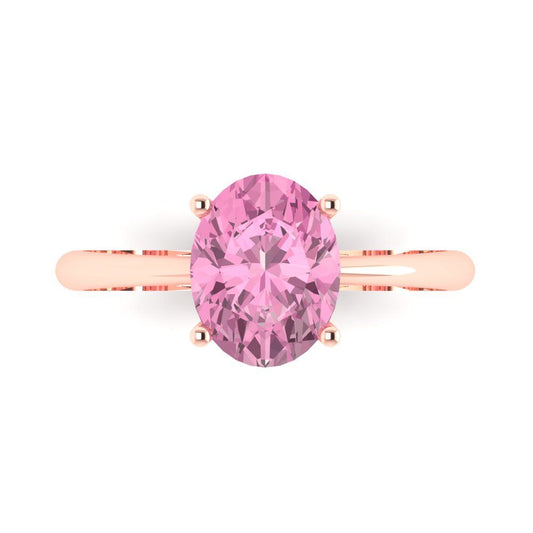 2 cttw Zirconia Simulated Pink Diamond Solitaire  Engagement Ring - Solid Rose Gold (VVS1, Oval Cut,9x7mm)
