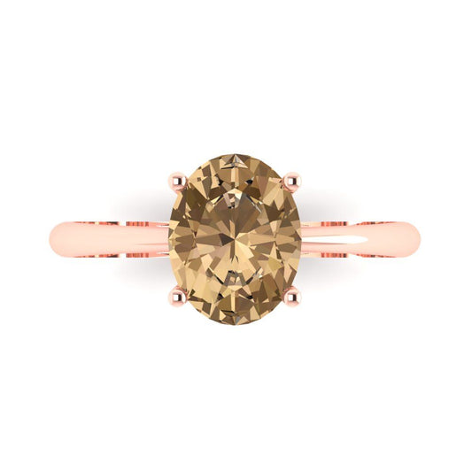 2 cttw Zirconia Simulated Champagne Diamond Solitaire  Engagement Ring - Solid Rose Gold (VVS1, Oval Cut,9x7mm)