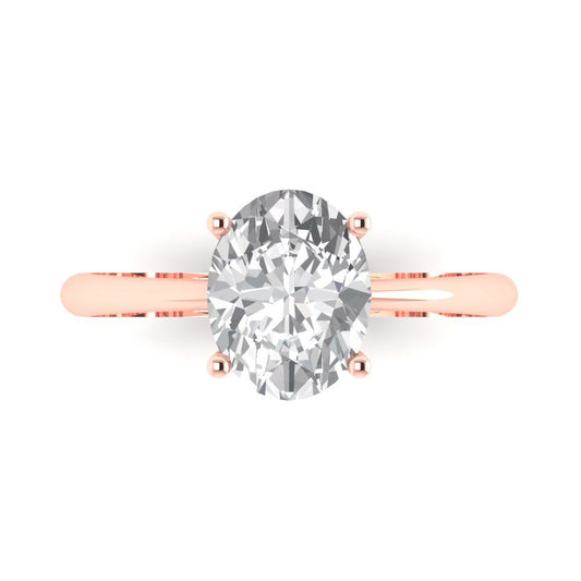2 cttw Moissanite Solitaire  Engagement Ring - Solid Rose Gold (VVS1, Oval Cut,9x7mm)