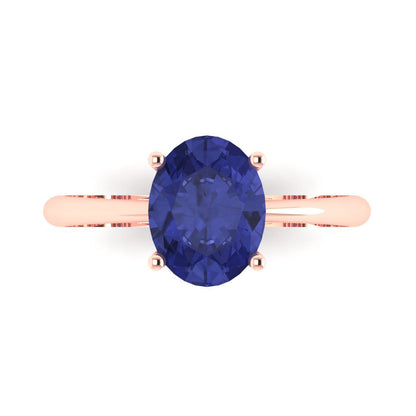 2 cttw Simulated Tanzanite Solitaire  Engagement Ring - Solid Gold (Oval Cut,9x7mm)