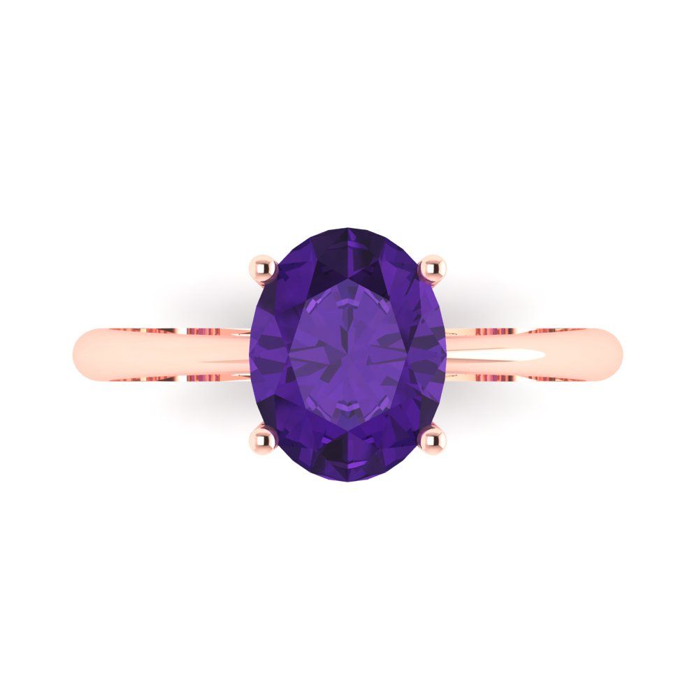 2 cttw Natural Amethyst Solitaire  Engagement Ring - Solid Gold (Oval Cut,9x7mm)