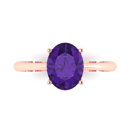 2 cttw Natural Amethyst Solitaire  Engagement Ring - Solid Rose Gold (VVS1, Oval Cut,9x7mm)