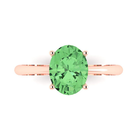 2 cttw Zirconia Simulated Green Diamond Solitaire  Engagement Ring - Solid Rose Gold (VVS1, Oval Cut,9x7mm)
