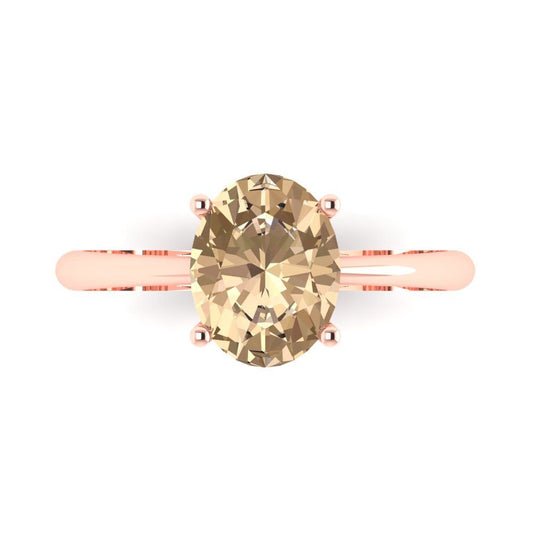 2 cttw Yellow Moissanite Solitaire  Engagement Ring - Solid Rose Gold (VVS1, Oval Cut,9x7mm)