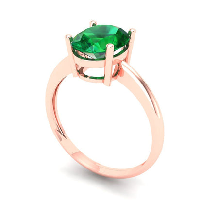 2 cttw Simulated Emerald Solitaire  Engagement Ring - Solid Gold (Oval Cut,9x7mm)