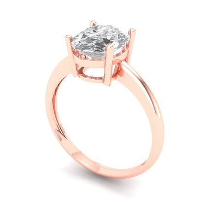 2 cttw Zirconia Simulated Diamond Solitaire  Engagement Ring - Solid Rose Gold (VVS1, Oval Cut,9x7mm)