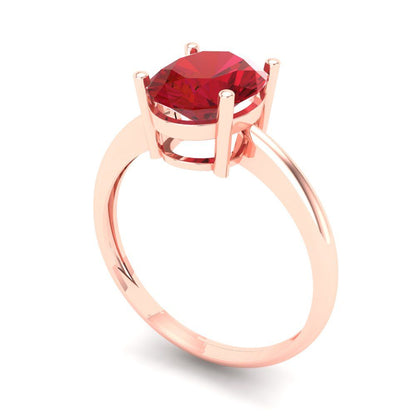 2 cttw Simulated Ruby Solitaire  Engagement Ring - Solid Gold (Oval Cut,9x7mm)