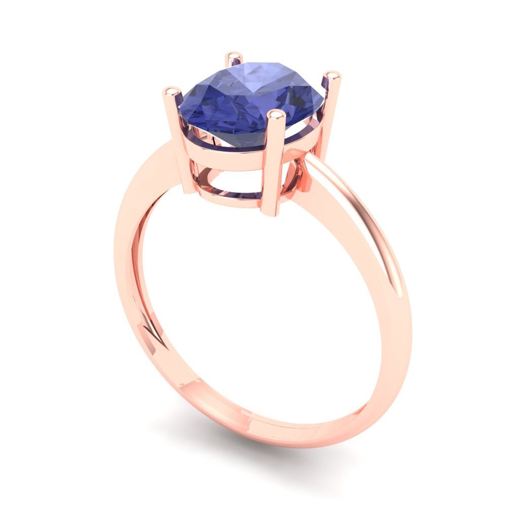 2 cttw Simulated Tanzanite Solitaire  Engagement Ring - Solid Gold (Oval Cut,9x7mm)