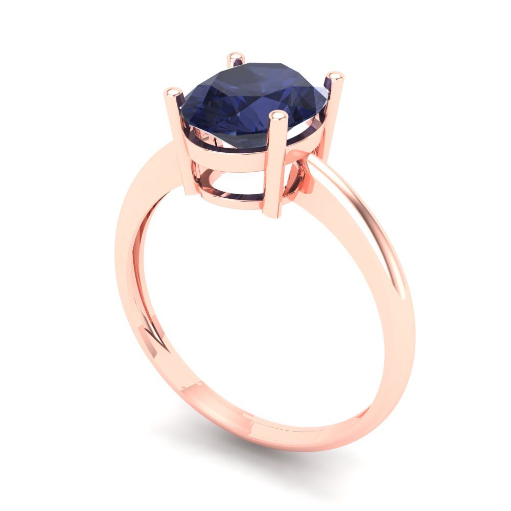 2 cttw Simulated Blue Sapphire Solitaire  Engagement Ring - Solid Gold (Oval Cut,9x7mm)