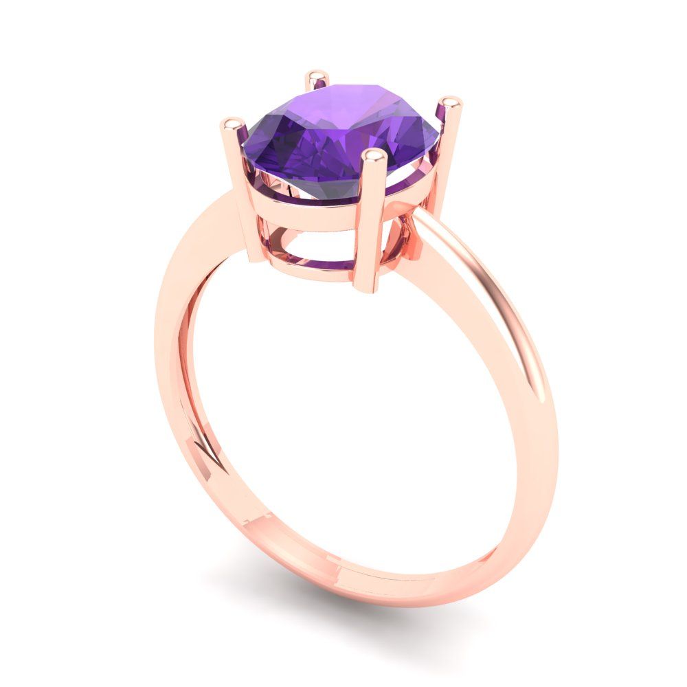 2 cttw Natural Amethyst Solitaire  Engagement Ring - Solid Gold (Oval Cut,9x7mm)