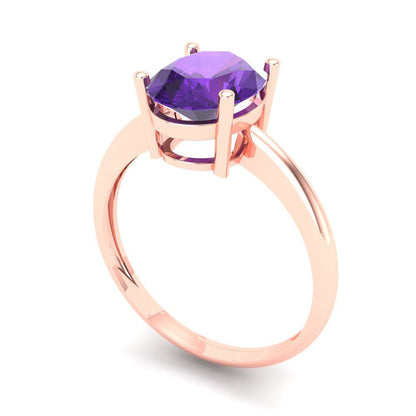 2 cttw Natural Amethyst Solitaire  Engagement Ring - Solid Gold (Oval Cut,9x7mm)