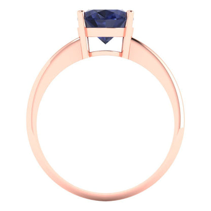 2 cttw Simulated Blue Sapphire Solitaire  Engagement Ring - Solid Gold (Oval Cut,9x7mm)