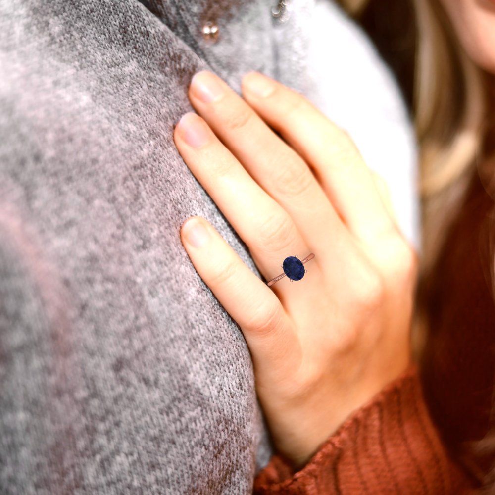 2 cttw Simulated Blue Sapphire Solitaire  Engagement Ring - Solid Gold (Oval Cut,9x7mm)