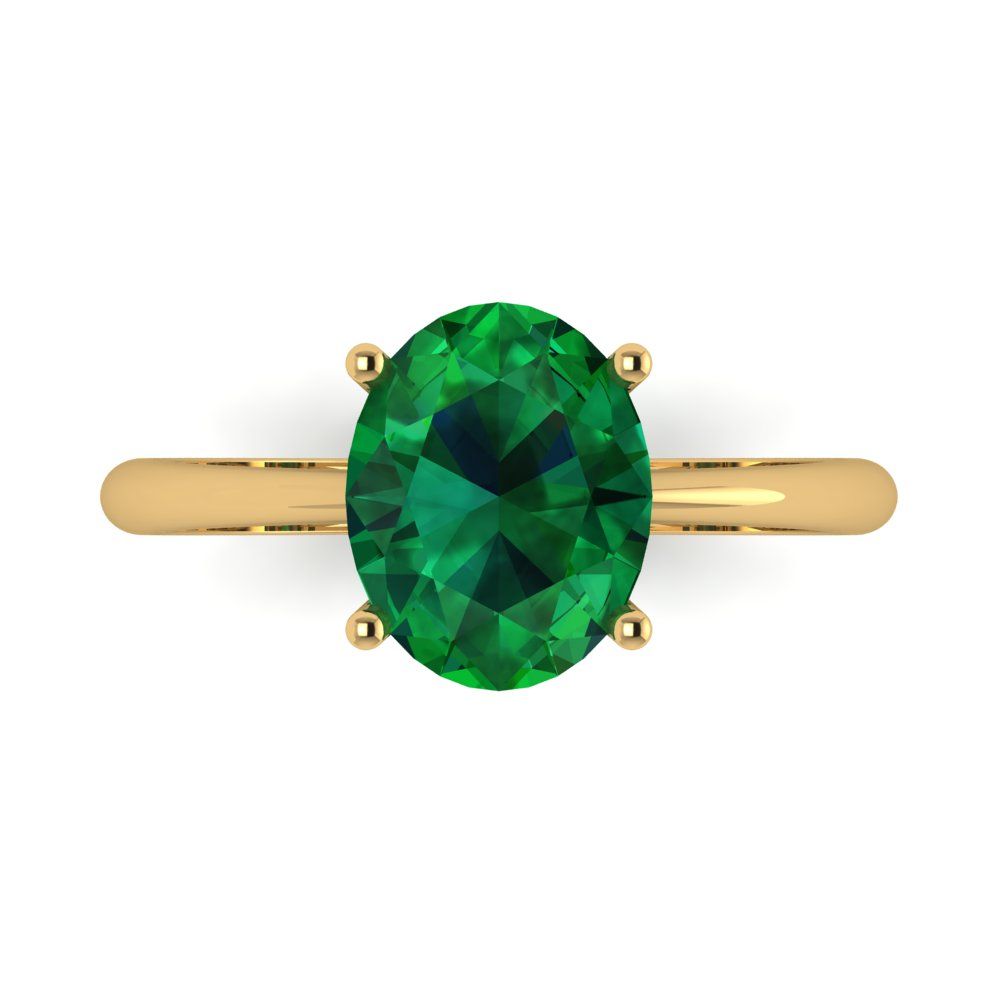 2.5 cttw Simulated Emerald Solitaire  Engagement Ring - Solid Gold (Oval Cut,9.5x7.5mm)