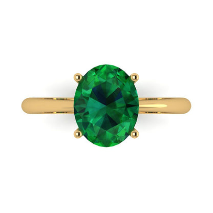 2.5 cttw Simulated Emerald Solitaire  Engagement Ring - Solid Gold (Oval Cut,9.5x7.5mm)