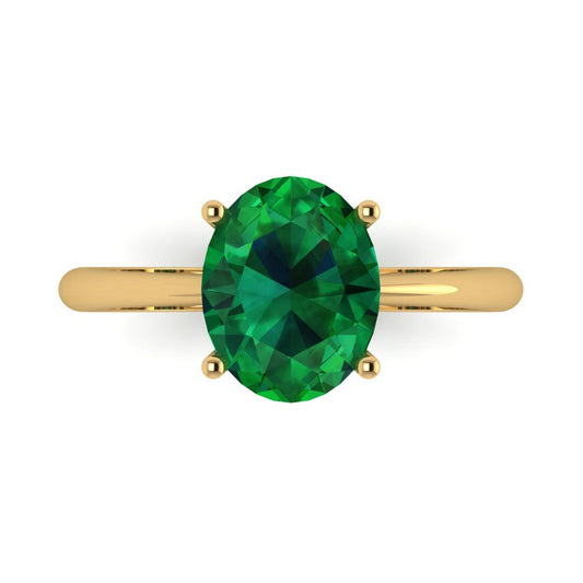 2.5 cttw Simulated Emerald Solitaire  Engagement Ring - Solid Yellow Gold (VVS1, Oval Cut,9.5x7.5mm)