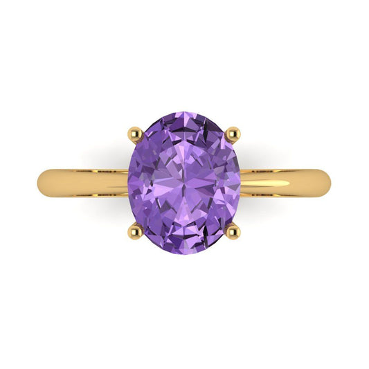 2.5 cttw Simulated Alexandrite Solitaire  Engagement Ring - Solid Yellow Gold (VVS1, Oval Cut,9.5x7.5mm)