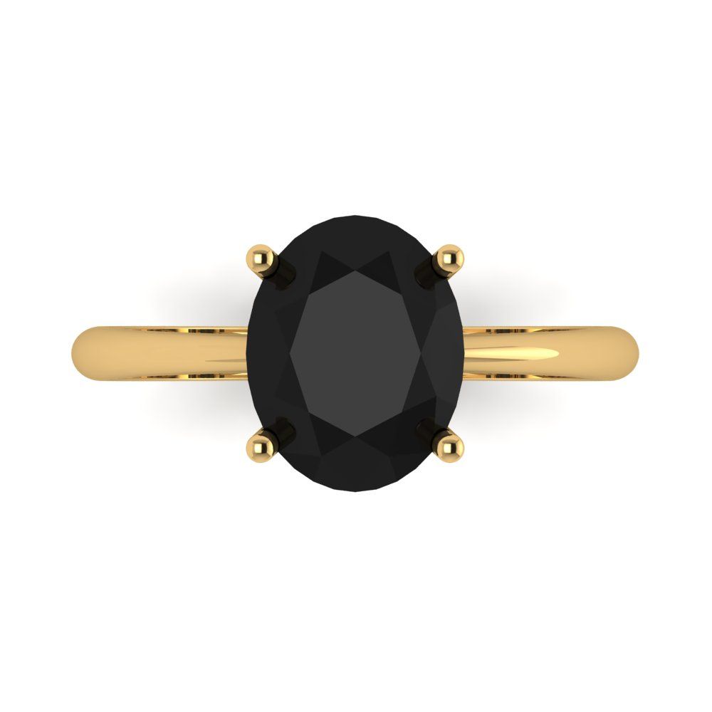 2.5 cttw Natural Onyx Solitaire  Engagement Ring - Solid Gold (Oval Cut,9.5x7.5mm)