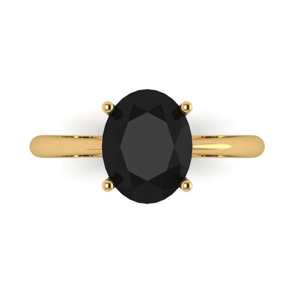 2.5 cttw Natural Onyx Solitaire  Engagement Ring - Solid Gold (Oval Cut,9.5x7.5mm)