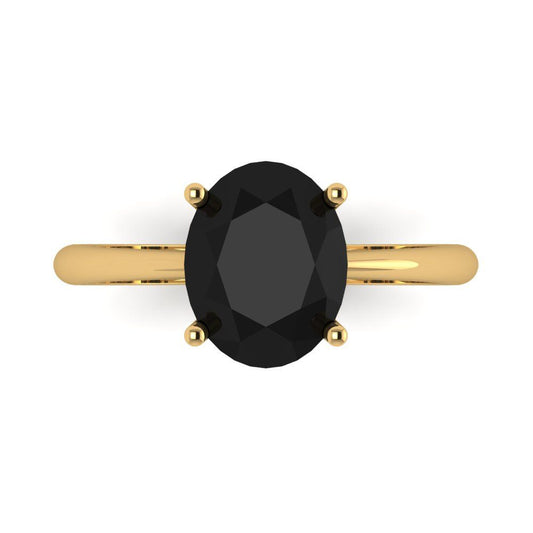 2.5 cttw Natural Onyx Solitaire  Engagement Ring - Solid Yellow Gold (VVS1, Oval Cut,9.5x7.5mm)