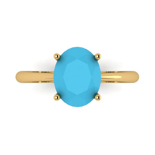 2.5 cttw Simulated Turquoise Solitaire  Engagement Ring - Solid Yellow Gold (VVS1, Oval Cut,9.5x7.5mm)