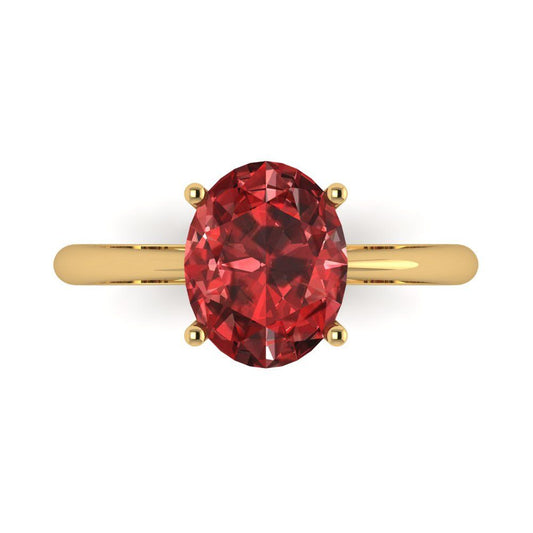 2.5 cttw Natural Garnet Solitaire  Engagement Ring - Solid Yellow Gold (VVS1, Oval Cut,9.5x7.5mm)