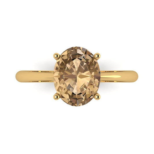2.5 cttw Zirconia Simulated Champagne Diamond Solitaire  Engagement Ring - Solid Yellow Gold (VVS1, Oval Cut,9.5x7.5mm)