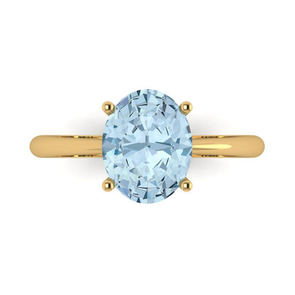 2.5 cttw Natural Swiss Blue Topaz Solitaire  Engagement Ring - Solid Gold (Oval Cut,9.5x7.5mm)