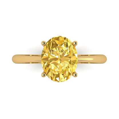 2.5 cttw Zirconia Simulated Yellow Diamond Solitaire  Engagement Ring - Solid Gold (VVS1, Oval Cut,9.5x7.5mm)