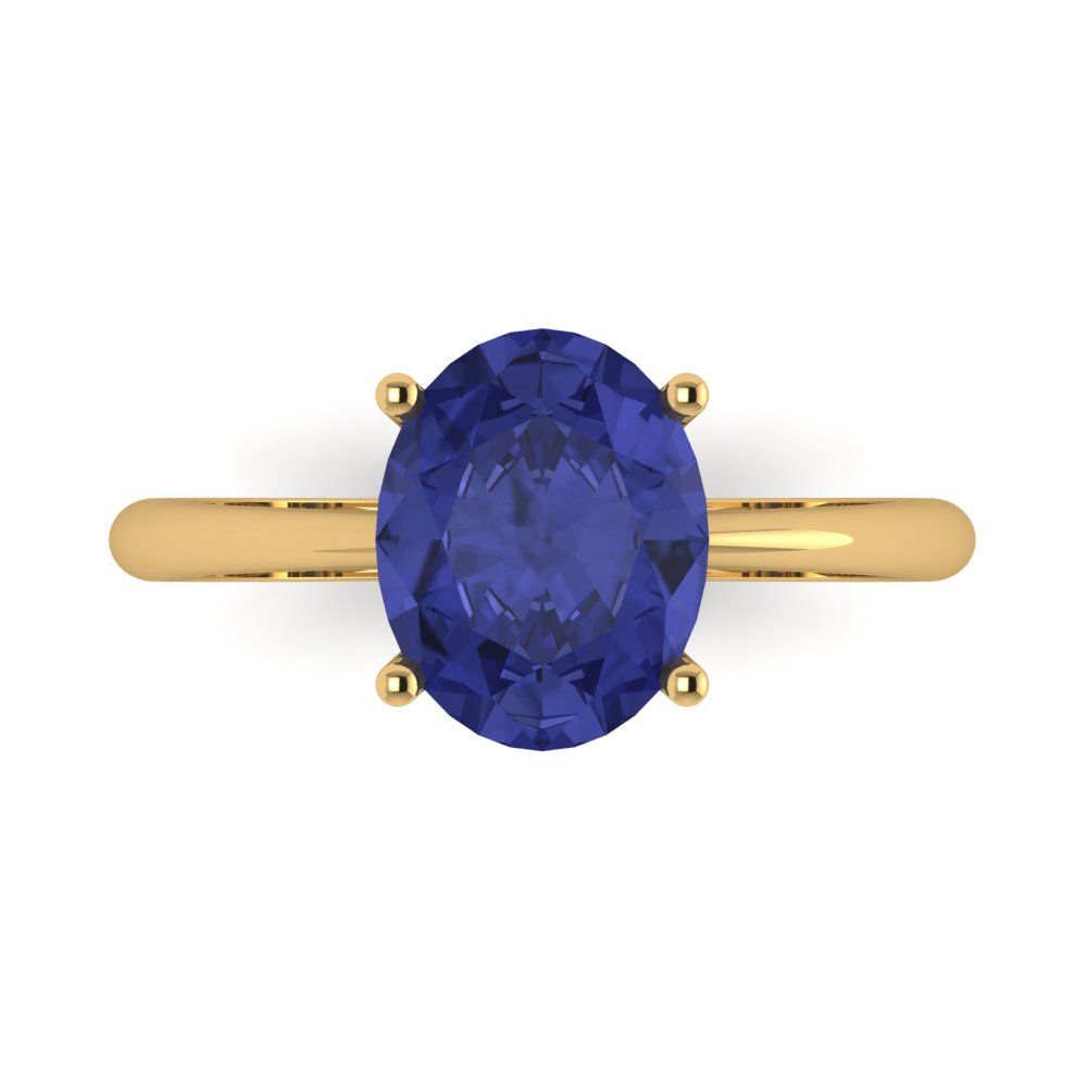 2.5 cttw Simulated Tanzanite Solitaire  Engagement Ring - Solid Gold (Oval Cut,9.5x7.5mm)