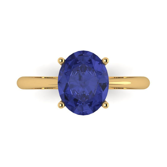 2.5 cttw Simulated Tanzanite Solitaire  Engagement Ring - Solid Yellow Gold (VVS1, Oval Cut,9.5x7.5mm)