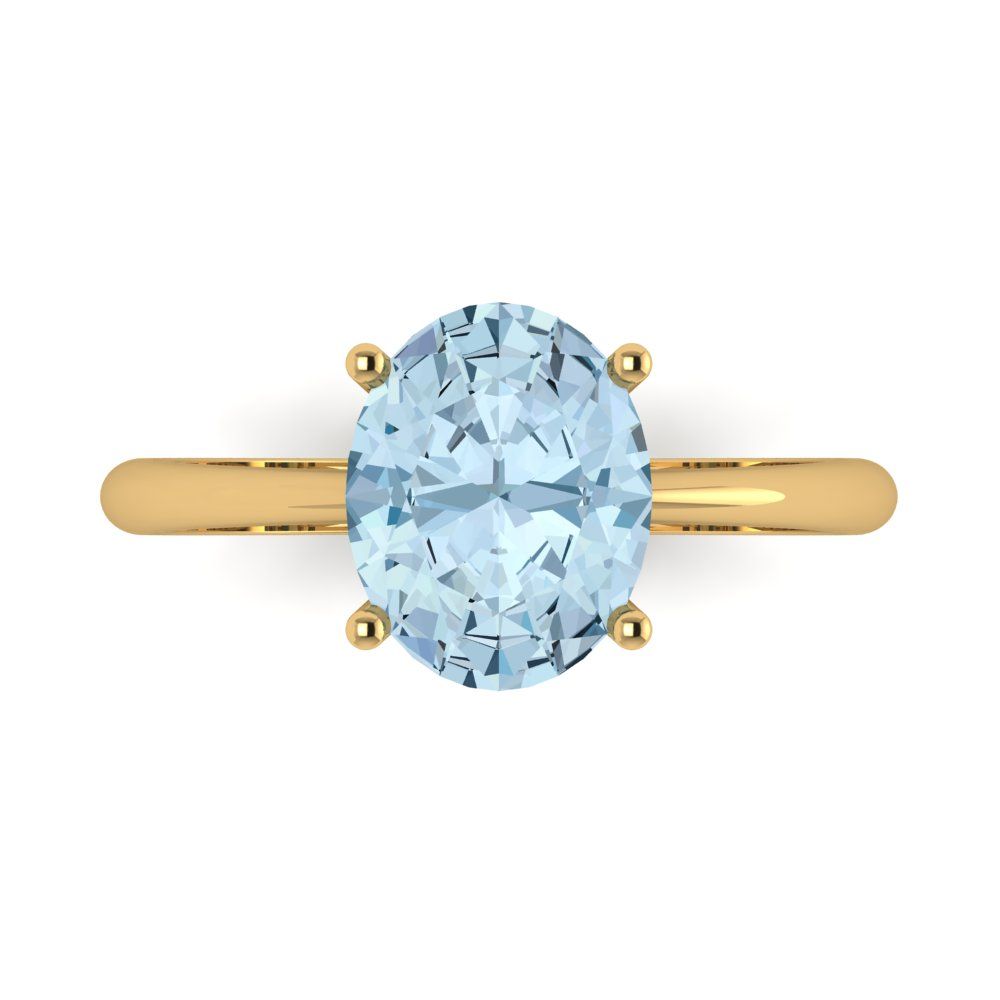 2.5 cttw Natural Aquamarine Solitaire  Engagement Ring - Solid Gold (Oval Cut,9.5x7.5mm)