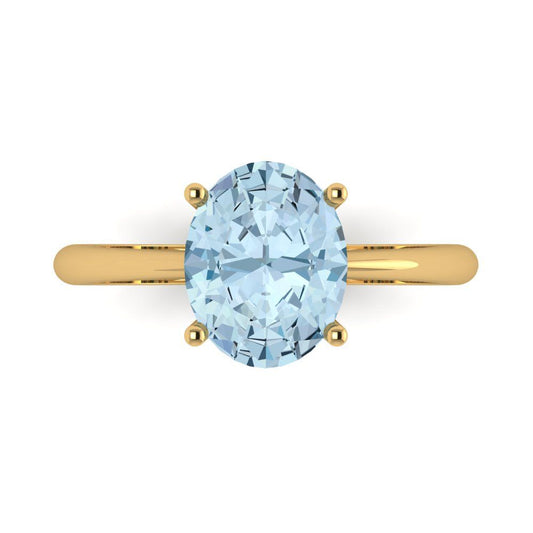 2.5 cttw Natural Aquamarine Solitaire  Engagement Ring - Solid Yellow Gold (VVS1, Oval Cut,9.5x7.5mm)