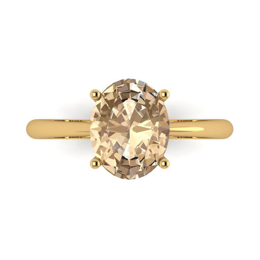2.5 cttw Yellow Moissanite Solitaire  Engagement Ring - Solid Yellow Gold (VVS1, Oval Cut,9.5x7.5mm)