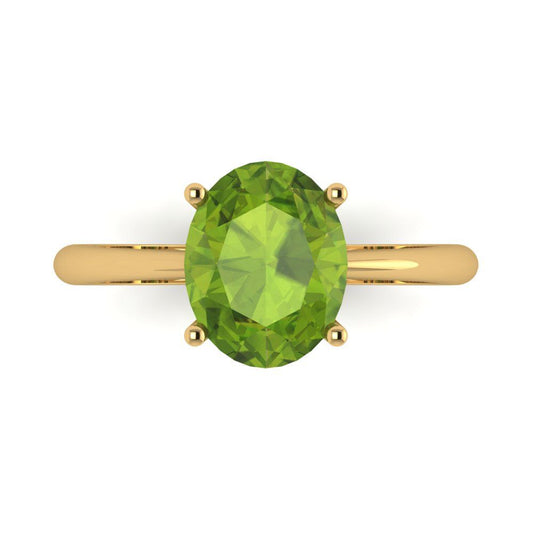 2.5 cttw Natural Peridot Solitaire  Engagement Ring - Solid Yellow Gold (VVS1, Oval Cut,9.5x7.5mm)