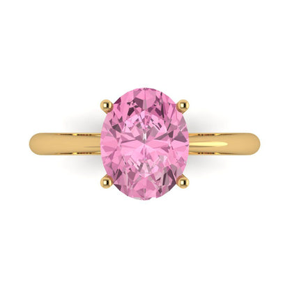 2.5 cttw Zirconia Simulated Pink Diamond Solitaire  Engagement Ring - Solid Gold (VVS1, Oval Cut,9.5x7.5mm)