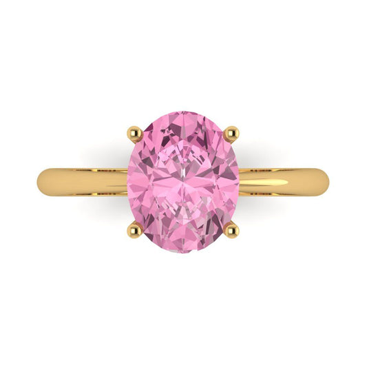 2.5 cttw Zirconia Simulated Pink Diamond Solitaire  Engagement Ring - Solid Yellow Gold (VVS1, Oval Cut,9.5x7.5mm)