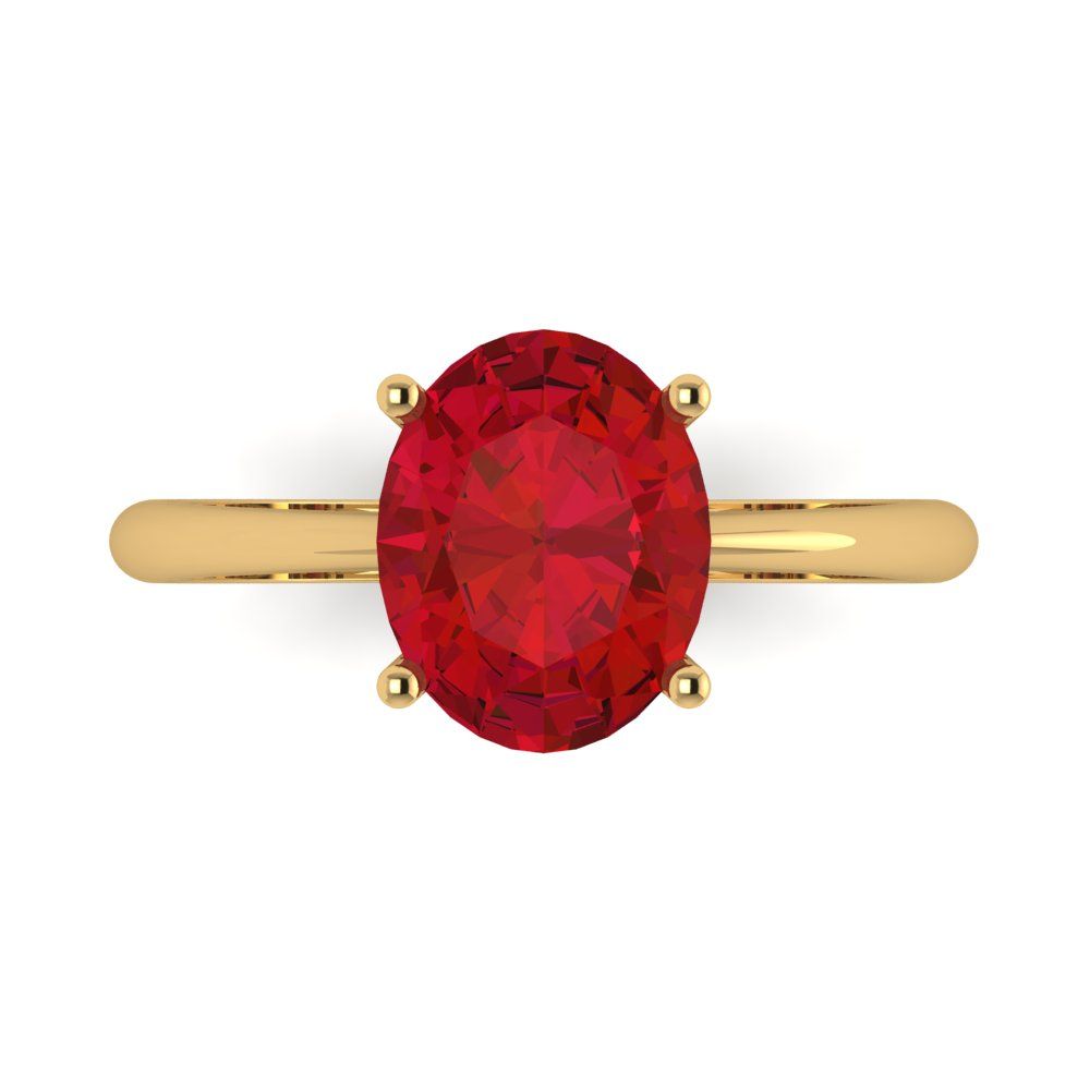 2.5 cttw Simulated Ruby Solitaire  Engagement Ring - Solid Gold (Oval Cut,9.5x7.5mm)