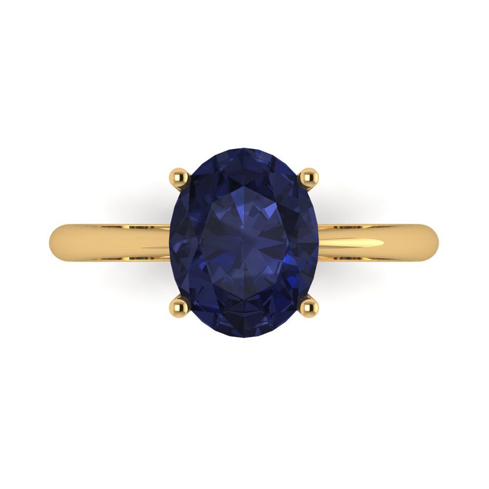 2.5 cttw Simulated Blue Sapphire Solitaire  Engagement Ring - Solid Gold (Oval Cut,9.5x7.5mm)