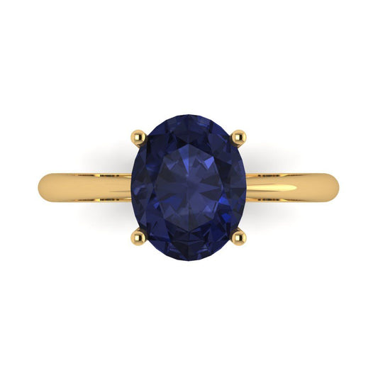 2.5 cttw Simulated Blue Sapphire Solitaire  Engagement Ring - Solid Yellow Gold (VVS1, Oval Cut,9.5x7.5mm)