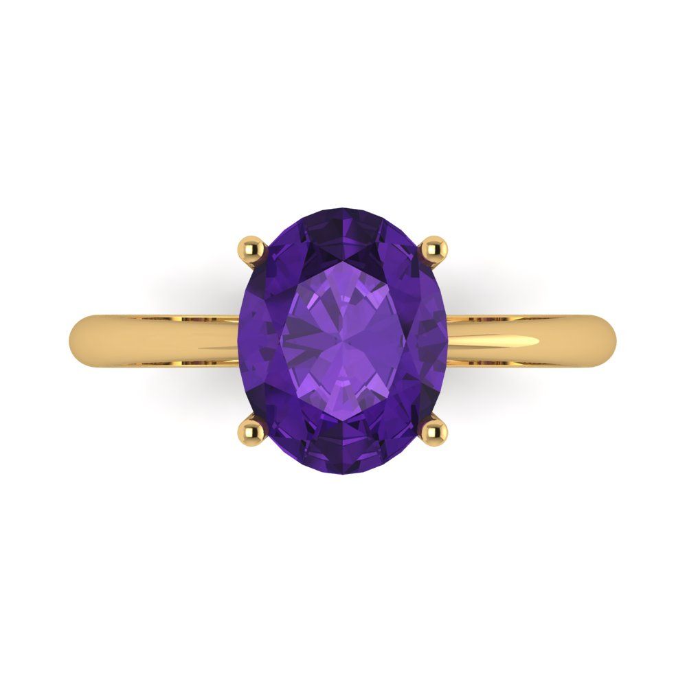 2.5 cttw Natural Amethyst Solitaire  Engagement Ring - Solid Gold (Oval Cut,9.5x7.5mm)