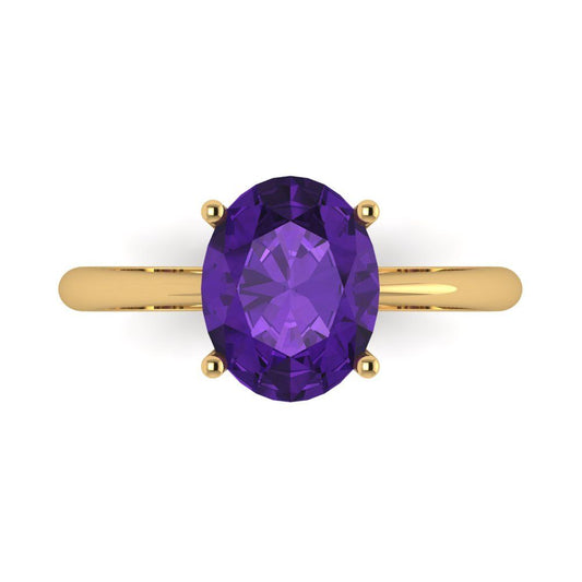 2.5 cttw Natural Amethyst Solitaire  Engagement Ring - Solid Yellow Gold (VVS1, Oval Cut,9.5x7.5mm)