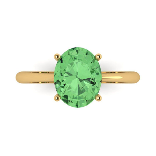 2.5 cttw Zirconia Simulated Green Diamond Solitaire  Engagement Ring - Solid Yellow Gold (VVS1, Oval Cut,9.5x7.5mm)