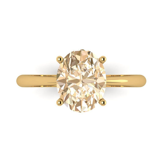 2.5 cttw Natural Morganite Solitaire  Engagement Ring - Solid Yellow Gold (VVS1, Oval Cut,9.5x7.5mm)